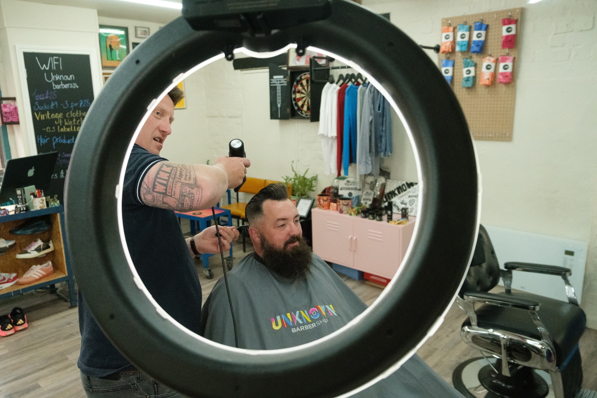 Beard work seen through the ring light