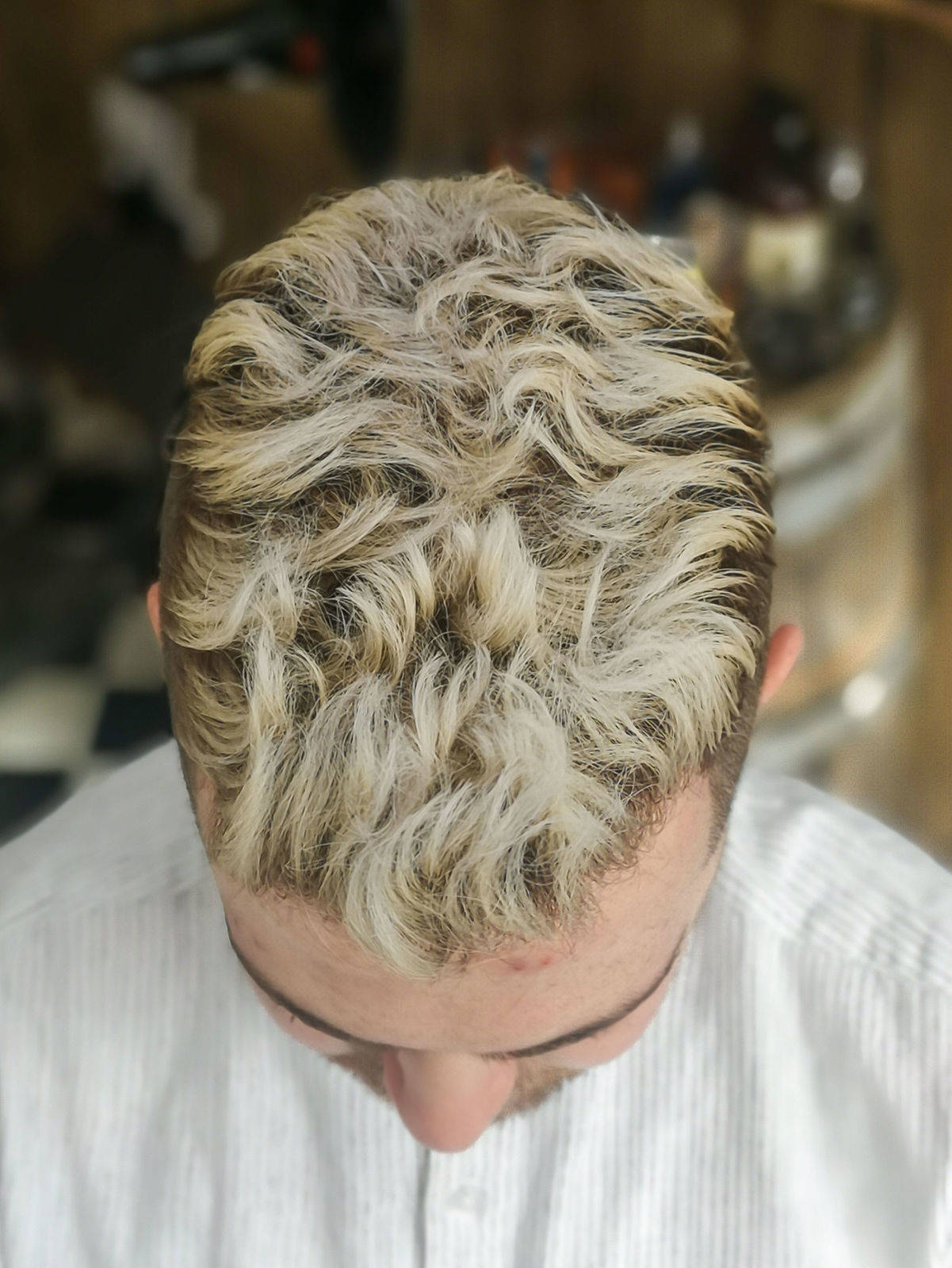 Bleached textured curls from above