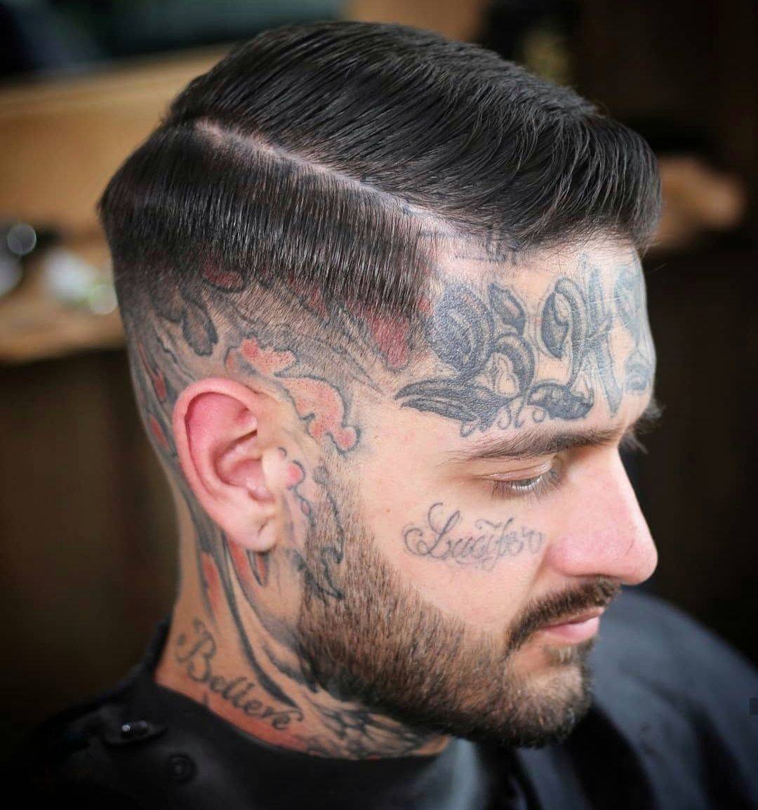 Slick side part with a fade